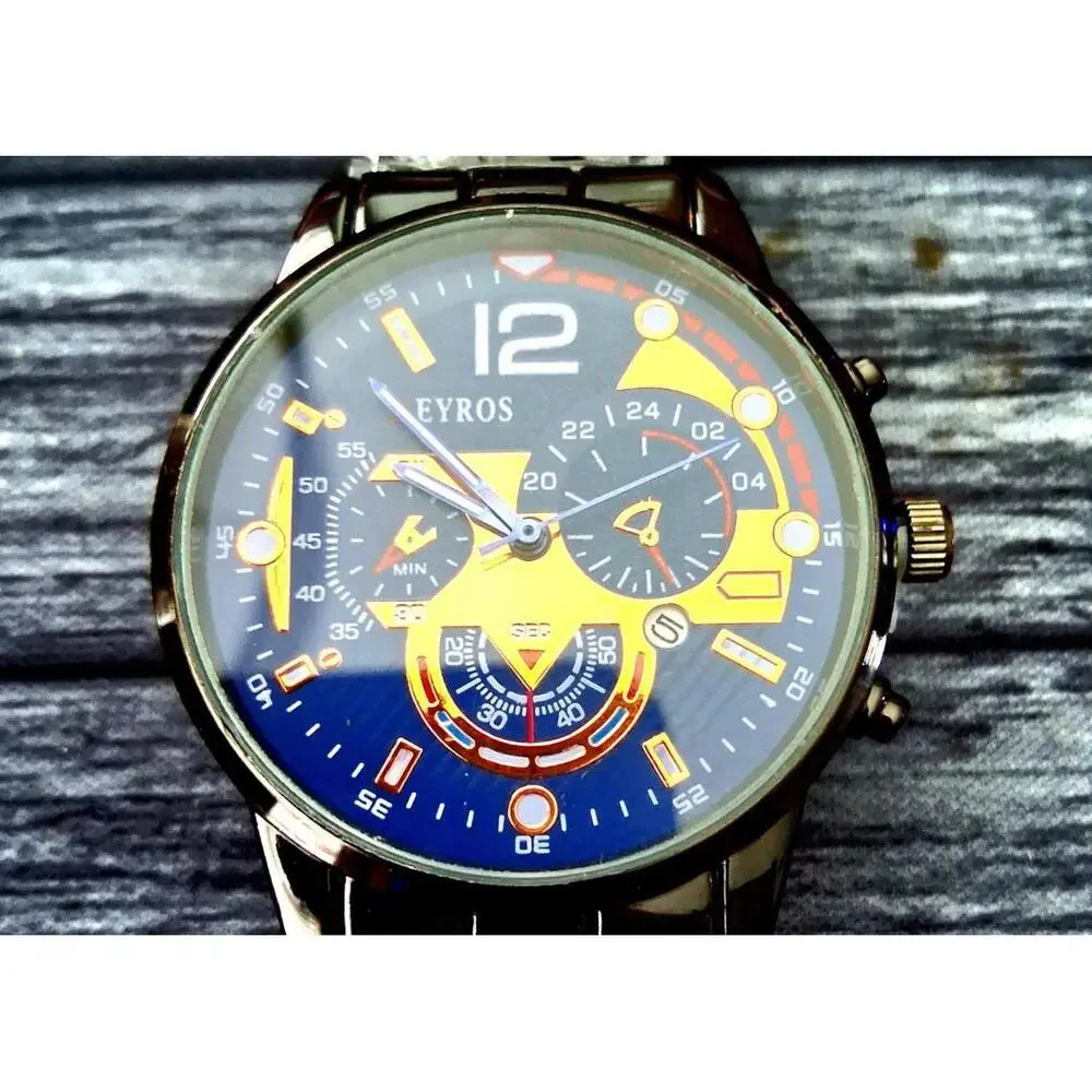 Rare Vintage Eyros‎ Arcade Dial Chronograph New Old Stock